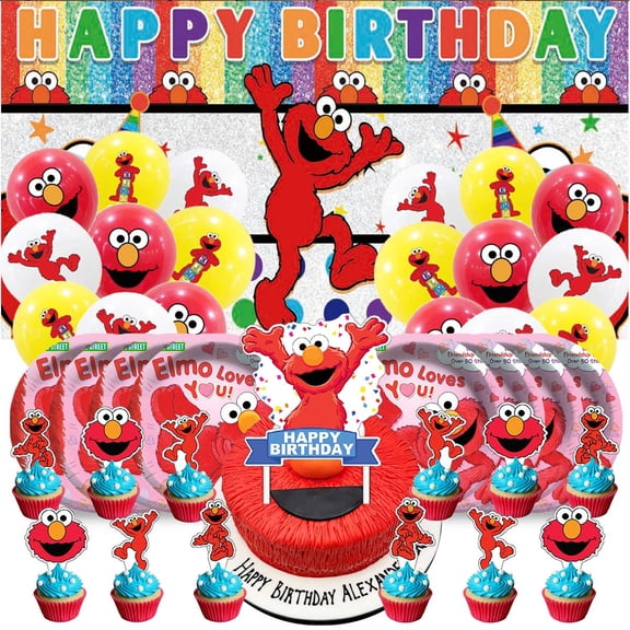 Elmo Birthday Party Supplies Balloons Plates Decoration Cake Topper Decor Tableware Banner Backdrop