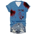 thumbnail image 1 of Tops Cortos para las Mujeres, Halloween Impreso V-Cuello Camiseta de Manga Corta, Tela de Imitación de Moda Casual, 1 of 3