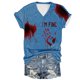 thumbnail image 1 of Tops Cortos para las Mujeres, Halloween Impreso V-Cuello Camiseta de Manga Corta, Tela de Imitación de Moda Casual, 1 of 3