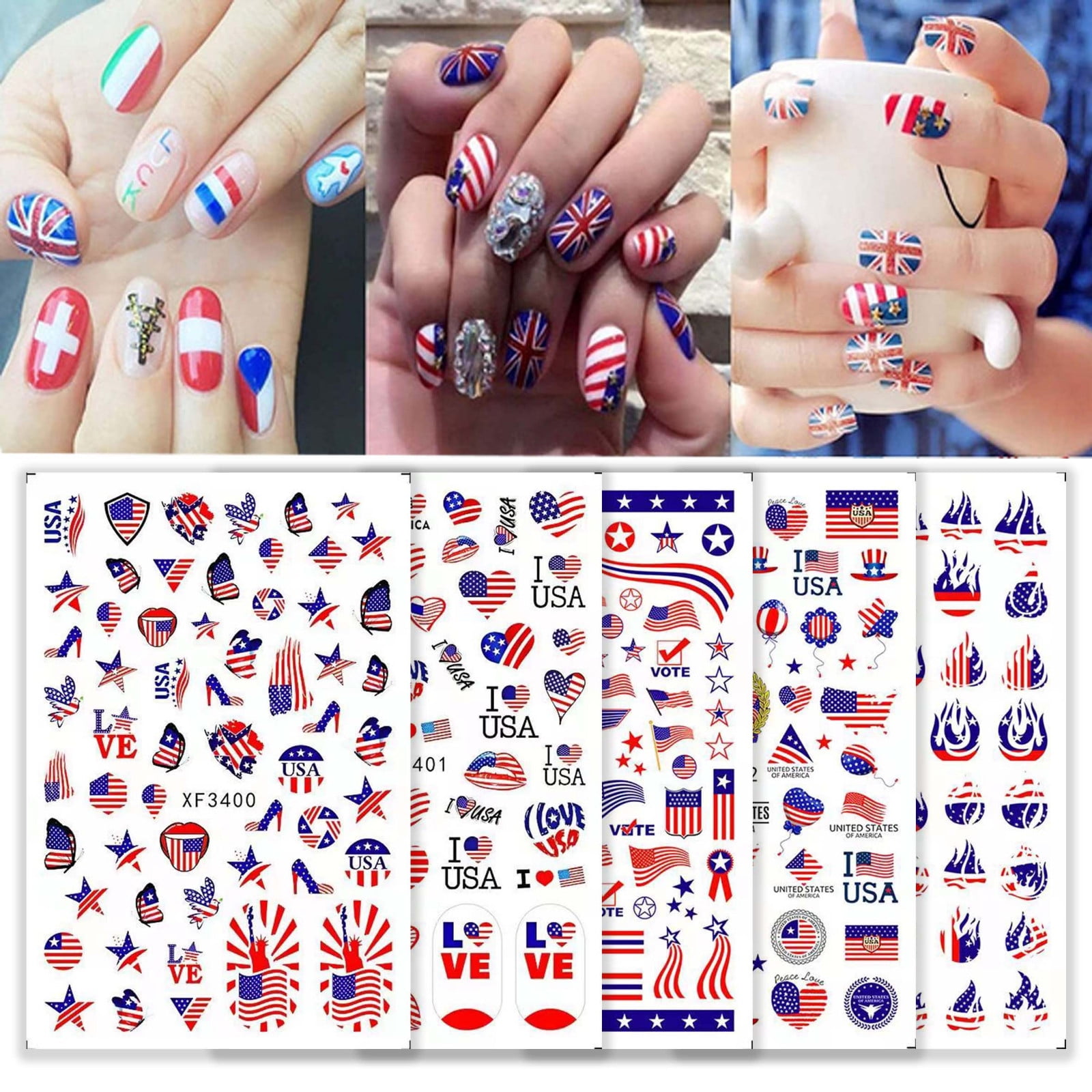 WMYBD Gifts,Sheets Independence Day Nail Art Decals Self Adhesive Nail  Stickers For 4th Of Patriotic Manicure Decoration 