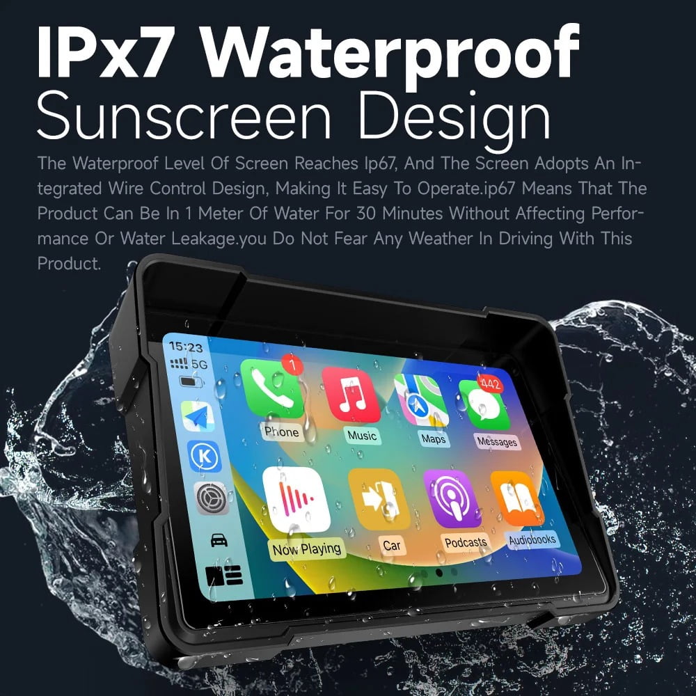 5 Inch Portable Motorcycle GPS Navigation Wireless Apple Carplay Android Auto Waterproof Display Moto IPS Screen IPX7