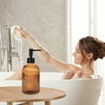 thumbnail image 3 of 13 Oz Glass Soap Dispenser , Manual Pump Dispenser,Empty Liquid Container, Refillable Hand Soap Dispenser , Premium Bathroom soap Dispenser for Kitchen & Bathroom , Amber, 3 of 7