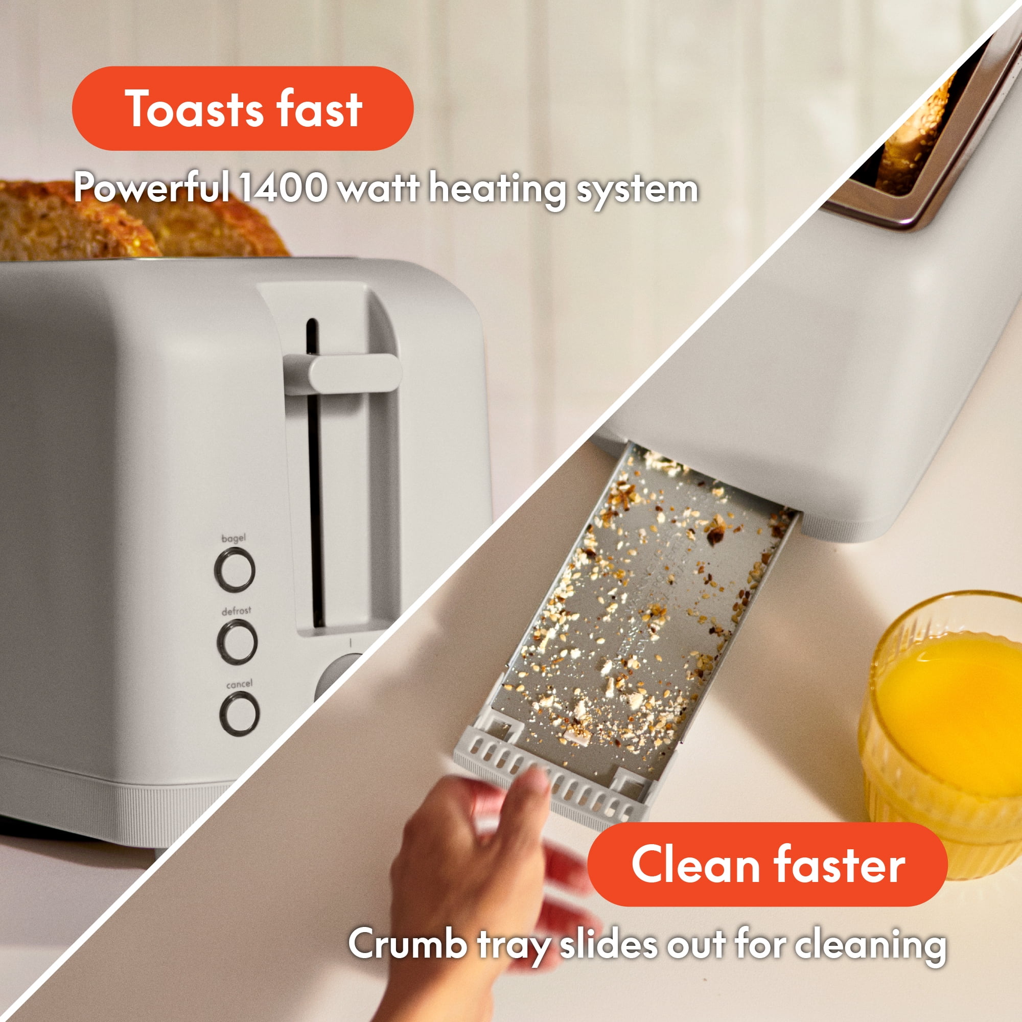 bella 4-Slice Slim Toaster with Extra Long Slot, 6 Setting Shade Control with Reheat & Cancel Buttons, Anti Jam & Auto Shutoff, Oatmilk