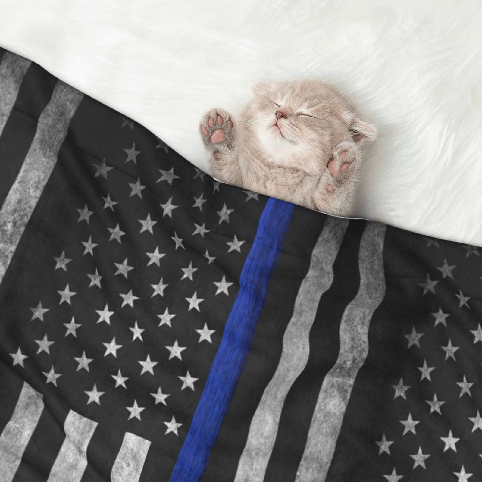 Thin Blue Line Flag Pattern Dog Blanket Soft Warm Flannel Cat Blanket Great Pet Throw for Cats Puppy Small Medium Large Dog