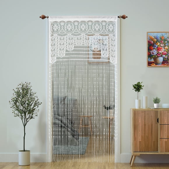 Cortina de puerta de encaje de macramé YaoYue, 90 x 200 cm, blanca