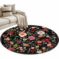 thumbnail image 2 of Watercolor Flowers Round Area Rug 3.3 FT, Non Slip Small Entryway Kitchen Mat, Farmhouse Floral Vintage Black Washable Soft Circular Rug Non-Shedding Door Mat for Bathroom Playroom Kids Room, 2 of 9