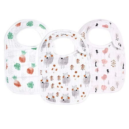 

Snap Muslin Bibs Made from 100% Cotton (3 Pack) 3 Absorbent & Soft Layers Bibs for Infants Newborns and Toddlers Adjustable Machine Washable â€œPineapple Sheep Treeâ€