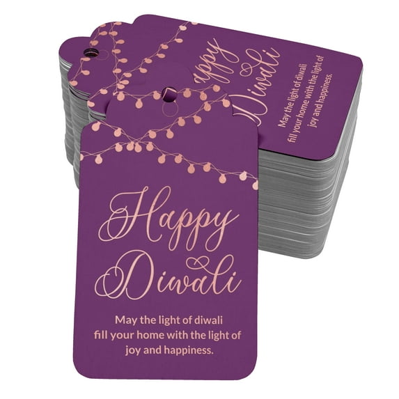 Inkdotpot 100 Pack Happy Diwali Favor Paper Tags Craft Real Rose Gold Foil Hang Tag