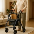 thumbnail image 4 of Rhythm Healthcare Royal Aluminum Rollator Lightweight 4 Wheel Walker Seat, Slate Grey, 4 of 7
