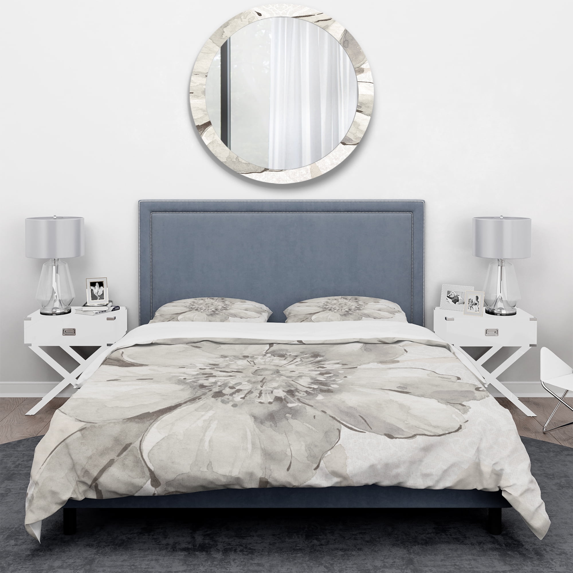 Designart 'Indigold Grey Peonies III' Cottage Duvet Cover Set