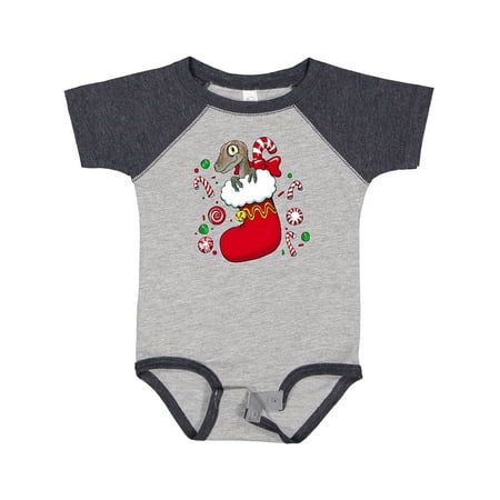 

Inktastic There s a Dinosaur in my Christmas Stocking with Candy Canes Boys or Girls Baby Bodysuit