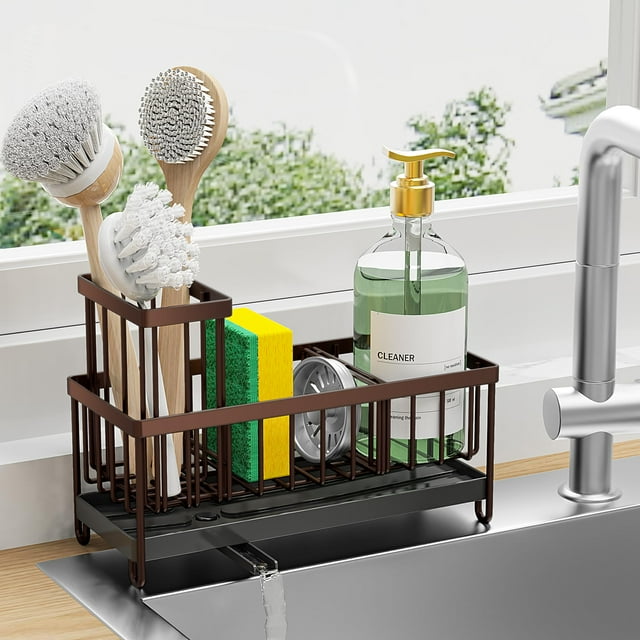 Soporte de esponja Cisily Brown para fregadero de cocina de acero inoxidable