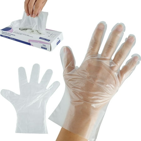 

Hands DIY 100pcs Clear Disposable Vinyl Gloves Versatile Single Use Gloves Thicked TPE Gloves Food-grade Gloves Powder Free and Latex Free for Work Cooking Cleaning Gardening