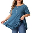 thumbnail image 2 of DARING DIVA Women's Plus T Shirt Henley V Neck Button Up  Ruffled Hem Blouses Tops 5X Blue, 2 of 6
