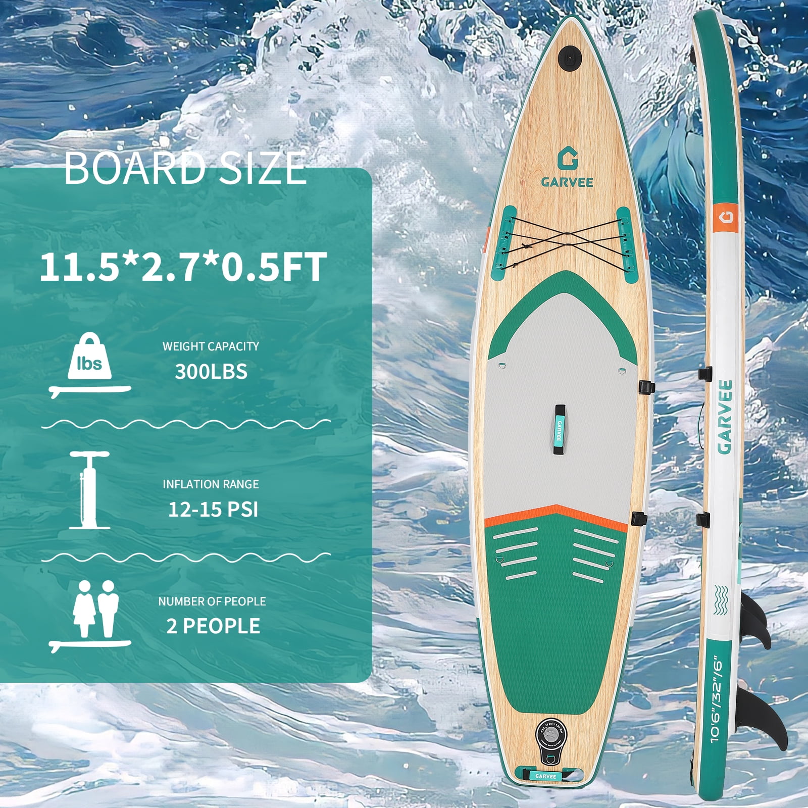 Inflatable Stand Up Paddle Board 11.5' Upright Paddle Board with Adjustable Aluminum Paddle, 33" Wide Stable Deck, Non-Slip Surface, for Adults & Youth
