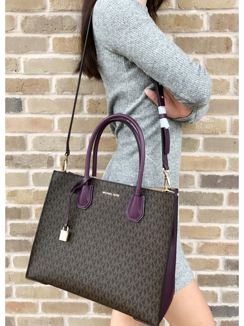 Michael Kors Mercer Studio Large Convertible Tote Brown MK Damson