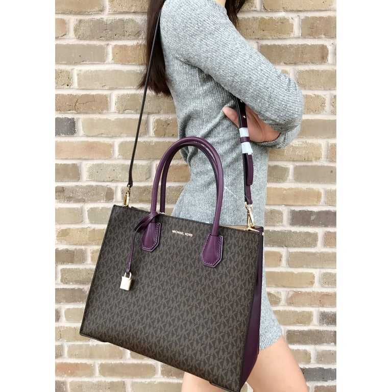 Michael Kors Mercer Studio Large Convertible Tote Brown MK Damson Purple  Satchel