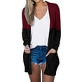 thumbnail image 1 of Xuanfei Women Open Front Spliced Long Sleeve Pockets Contrast Color Cardigan, 1 of 4