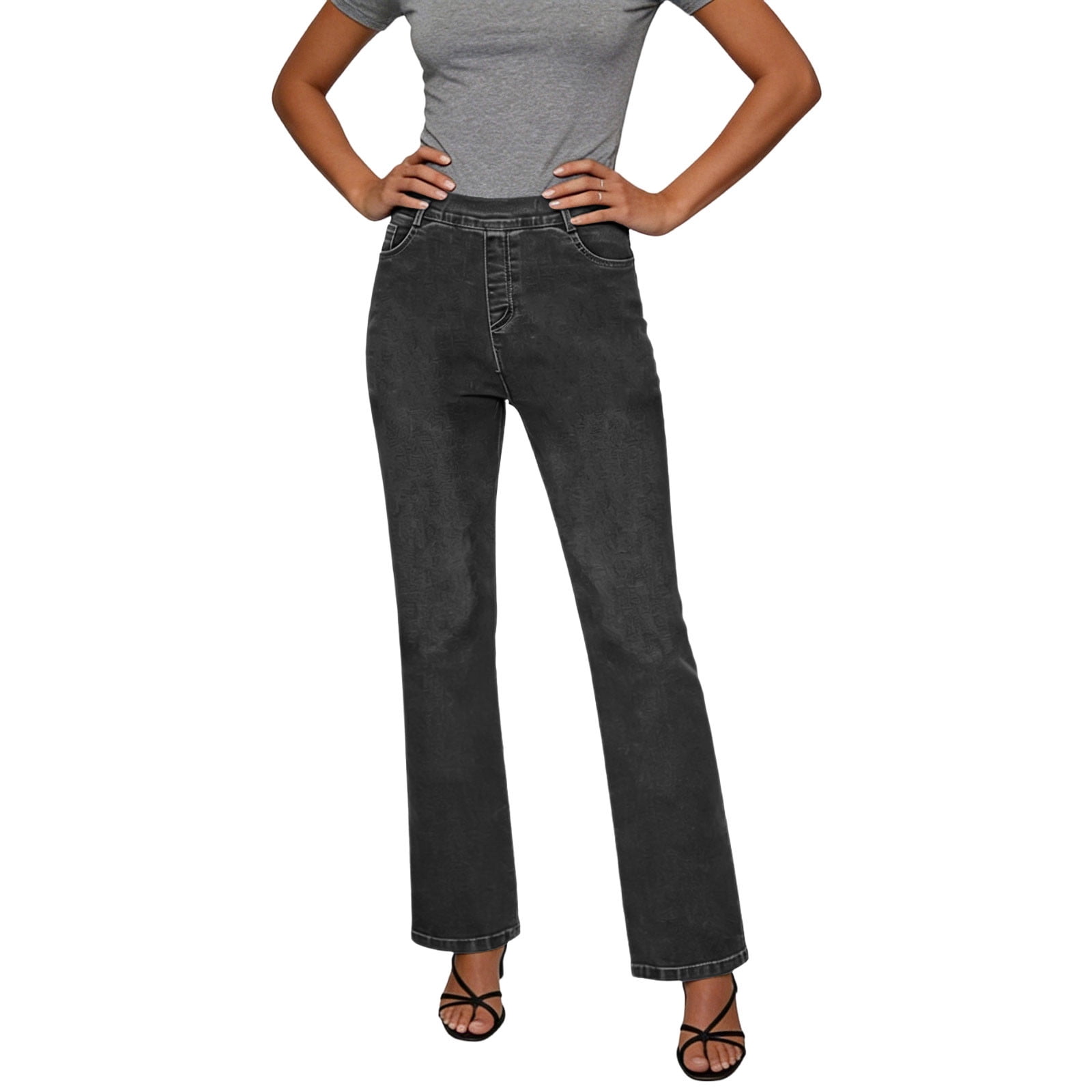 Women's Straight Leg Jeans Stretch Denim High Waisted Classic Fit Business Casual Pants for Work Office