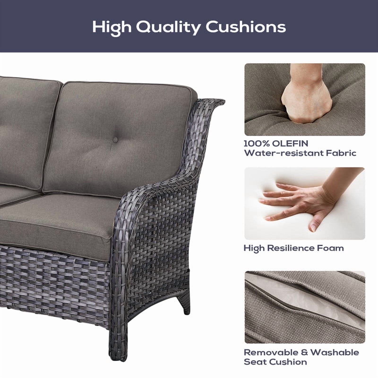 PARKWELL Outdoor Patio Furniture Set with Fire Pit Table,All-Weather Conversation L-Shaped Sectional Sofa with No-slip Thick Cushions,Backyard Porch Garden Poolside Balcony Set,Gray/Gray
