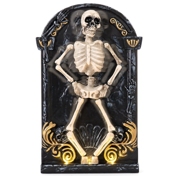 Halloween Decorations Animatronic Dancing Skeleton Built-in Tombstone with Music, Posable Arms & Legs Haunted House Spooky Decor Horror Prop for Indoor/Outdoor Halloween Party Garden Yard Decor
