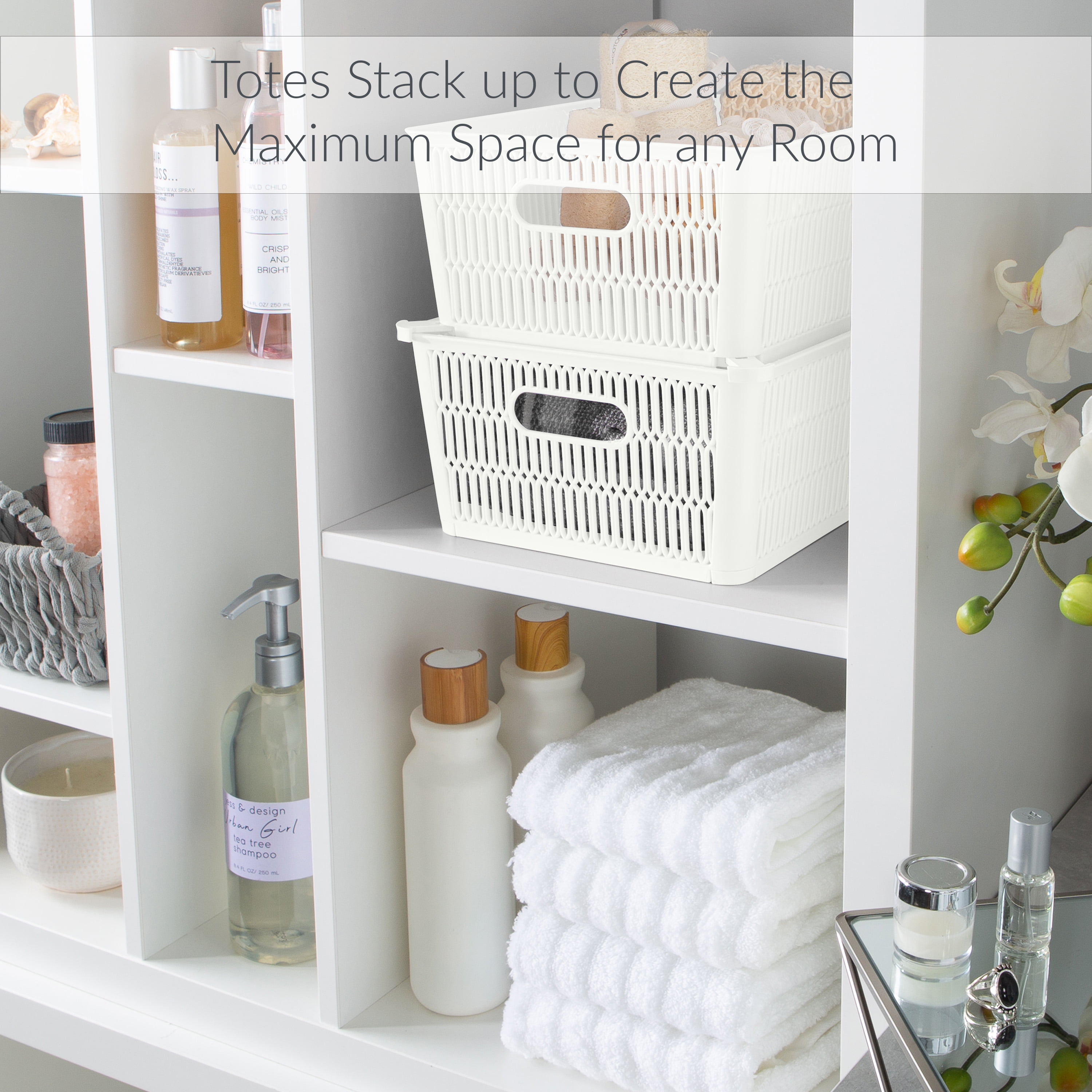 Organize Your Home Short Slide-It Baskets, 2 Pack, Stacking and Sliding Modular Storage, Great Organizing Bins for Pantry, Closet, Bedroom, Office