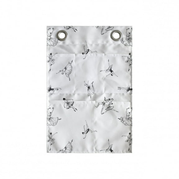 Classical Hanging Pocket Organizer, Monotone Pattern of Repetitive Performing Ballet Dancers Motif, Printed Polyester Storage Bag with Pockets, 14" x 20", Charcoal Grey and White