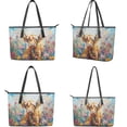 thumbnail image 2 of Kuiaobaty Highland Cow Print Satchel Purse for Women, Flowers Print Leather Tote Handbag Set with Adjustable Strap, Waterproof Shoulder Bag Purse for Travel, 2 of 4