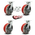 thumbnail image 2 of 12 Inch Heavy Duty Red Poly on Cast Iron Caster Set with Brake and Swivel Lock, 2 of 2