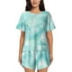 thumbnail image 1 of Fotbe Blue Marble Conjunto de Pijama Estampado para Mujer, 2 Piezas, Ropa de Dormir con Camiseta de Manga Corta y Shorts Suaves-Large, 1 of 6