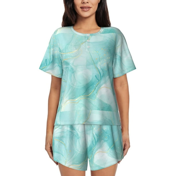 Fotbe Blue Marble Conjunto de Pijama Estampado para Mujer, 2 Piezas, Ropa de Dormir con Camiseta de Manga Corta y Shorts Suaves-Large