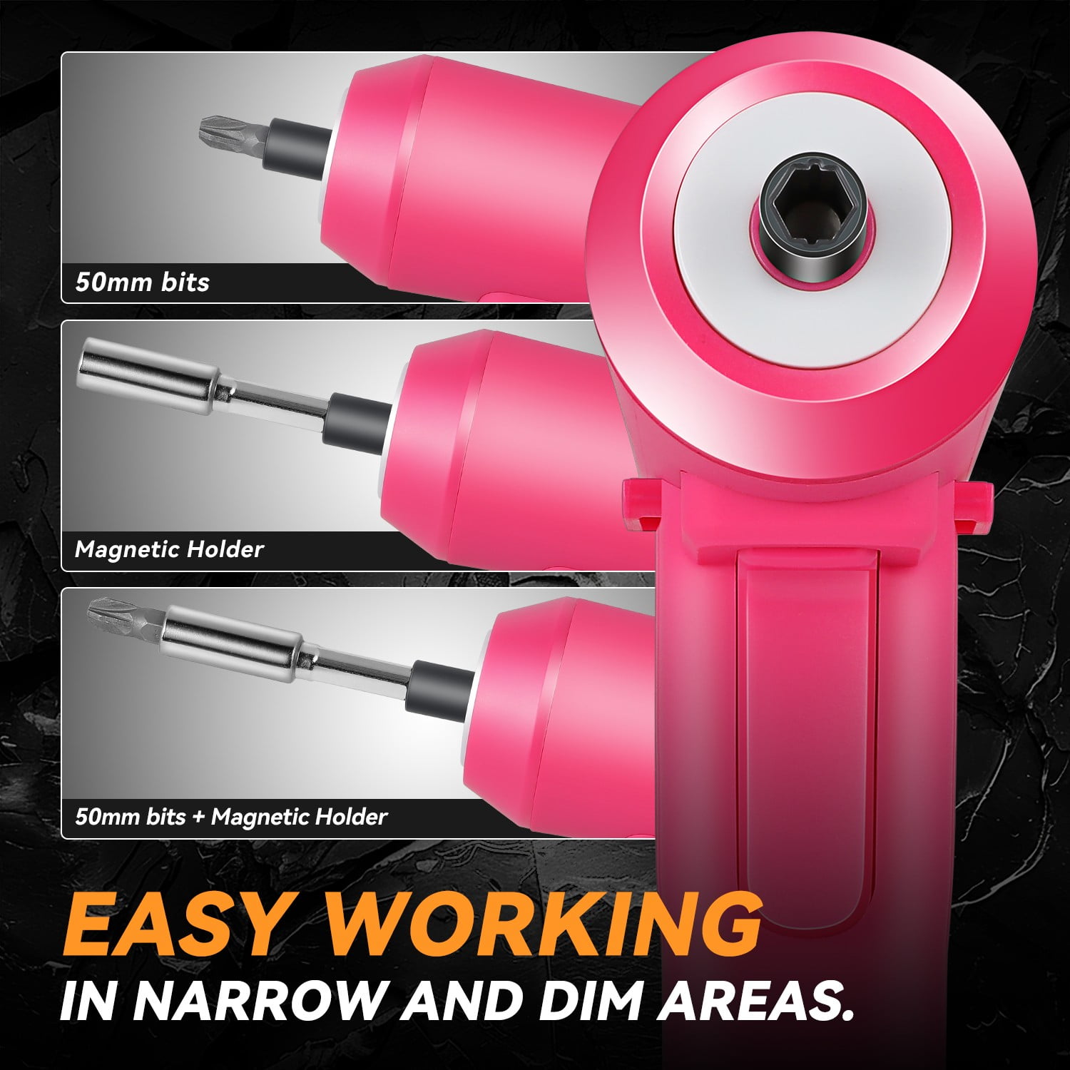 LED Driver Bits Electric Cordless Screwdriver Tool Kits with 32Pcs Driver Bits & Carrying Case Pink