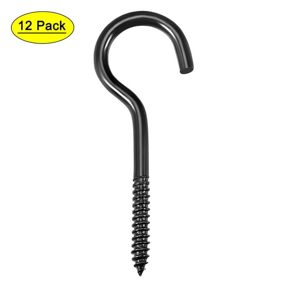 Unique Bargains 2.6' Screw Eye Hooks Self Tapping Screws Screw-in Hanger Eye-Shape Ring Hooks Black 12 pcs