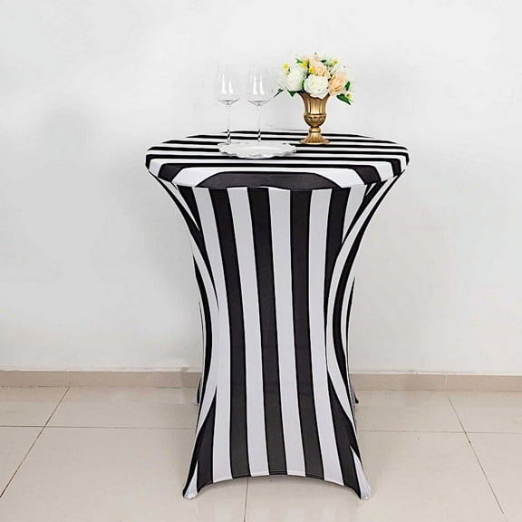 Balsa Circle 32" Black White Striped Cocktail Table Cover Fitted Spandex Tablecloth Party