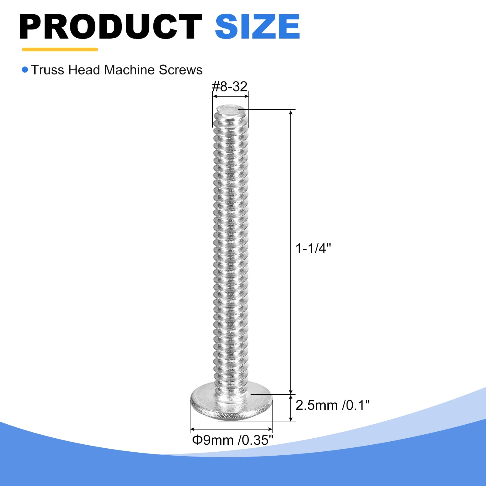 #8-32 x 1-1/4" Truss Head Phillips Machine Screws, Full Thread, 304 Stainless Steel, 100 Pack