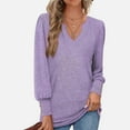 thumbnail image 2 of Patlollav Blouses Women Long Sleeve Solid Color Comfortable Breathable V-Neck Shirt Tops, 2 of 6