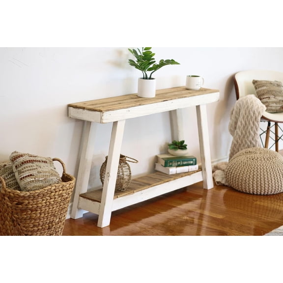 Aztec A-Frame Console; 46L x 10D x 28H Reclaimed Wood Table (White Combo (natural tops))