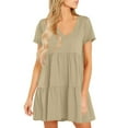 thumbnail image 4 of SMihono Womens Summer Casual Dresses 2025 Short Sleeve V-Neck Tshirt Dress Flowy Babydoll Dress Swing Shift Loose Mini Tunic Dress Khaki L, 4 of 8