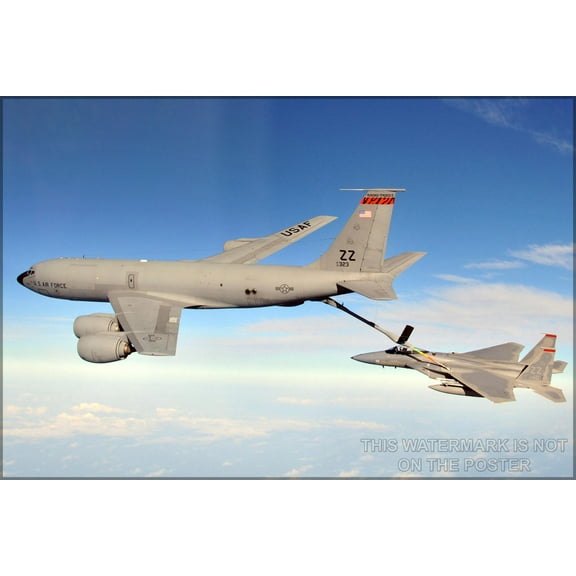 24"x36" Gallery Poster, KC-135 stratotanker refuels an F-15 Eagle