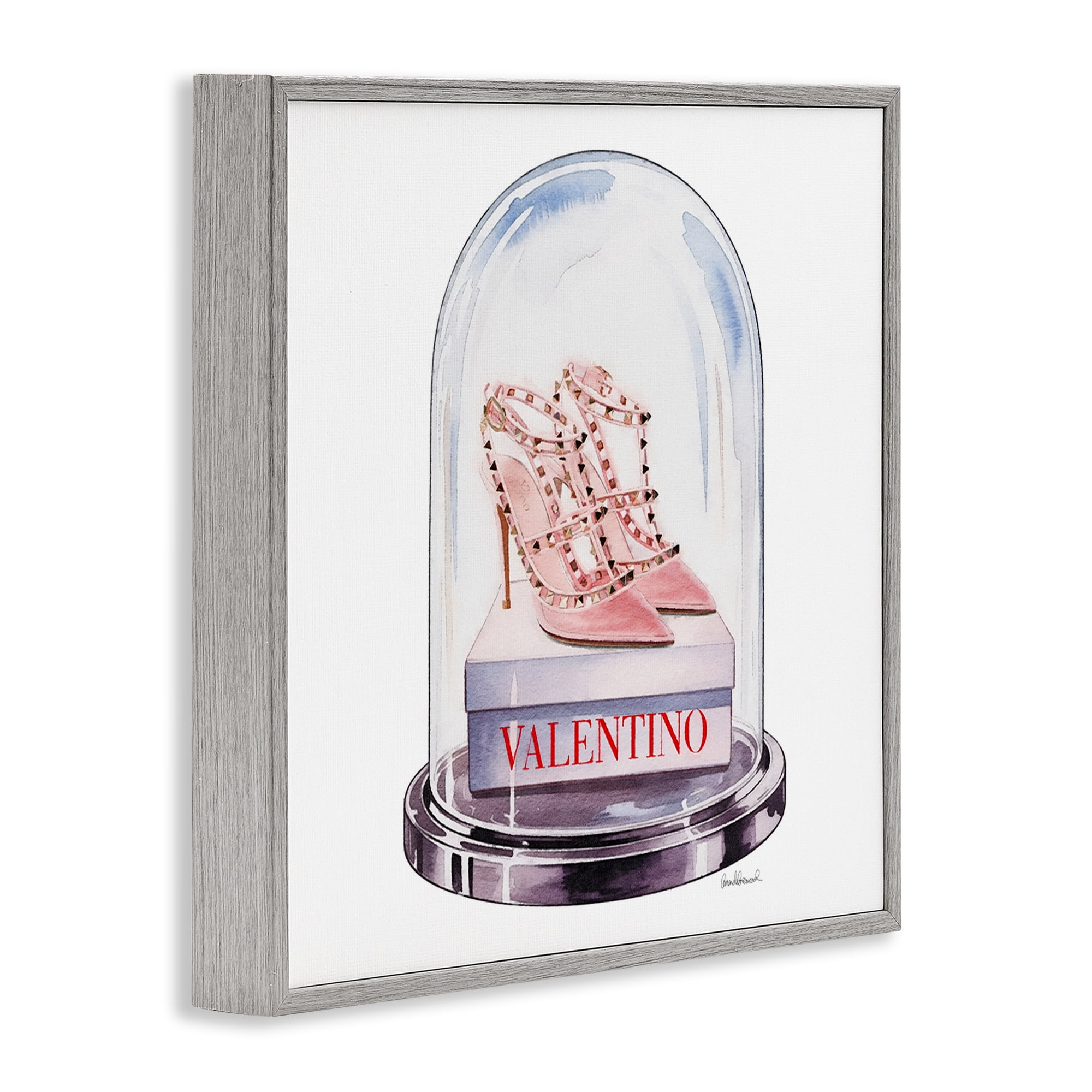 Stupell Industries Pink Heels in Bell Jar Gray Framed Giclee Art, design by Amanda Greenwood
