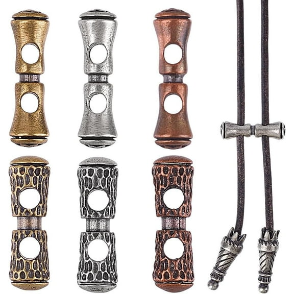 6Pcs 6 Styles Brass Paracord Buckle Paracord Beads with 3.5mm Hole Brass European Beads Large Hole Beads DIY Jewelry Charms Accessories for Bracelet Necklace Jewelry Making DIY Crafts Mixed Color