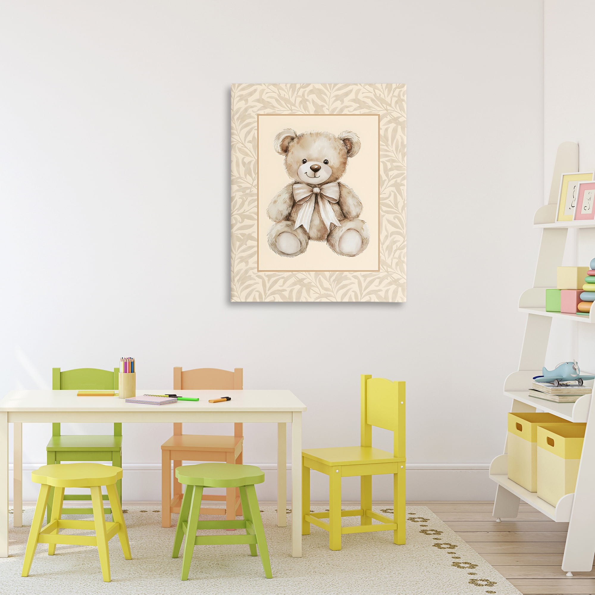 Stupell Industries Beige Teddy Bear and Border Canvas Wall Art, design by LSR Design Studio