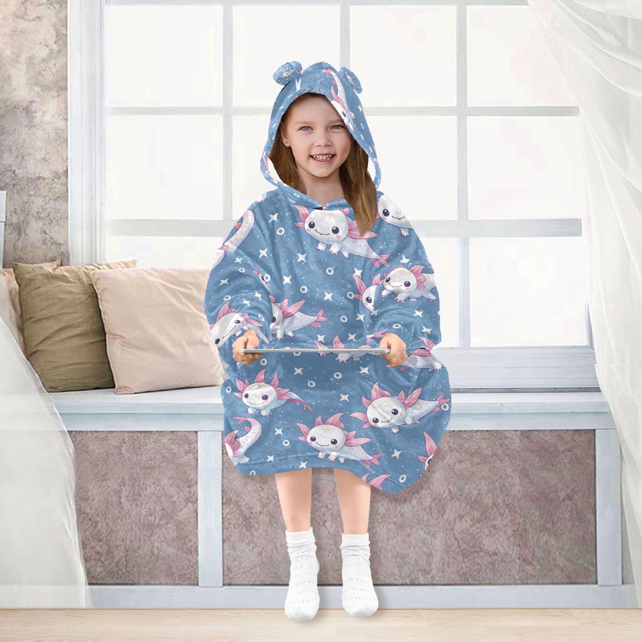 joogoo Wearable Blanket Cute Axolotl Hoodie for Oversized Sherpa Hooded 3-14 YR M
