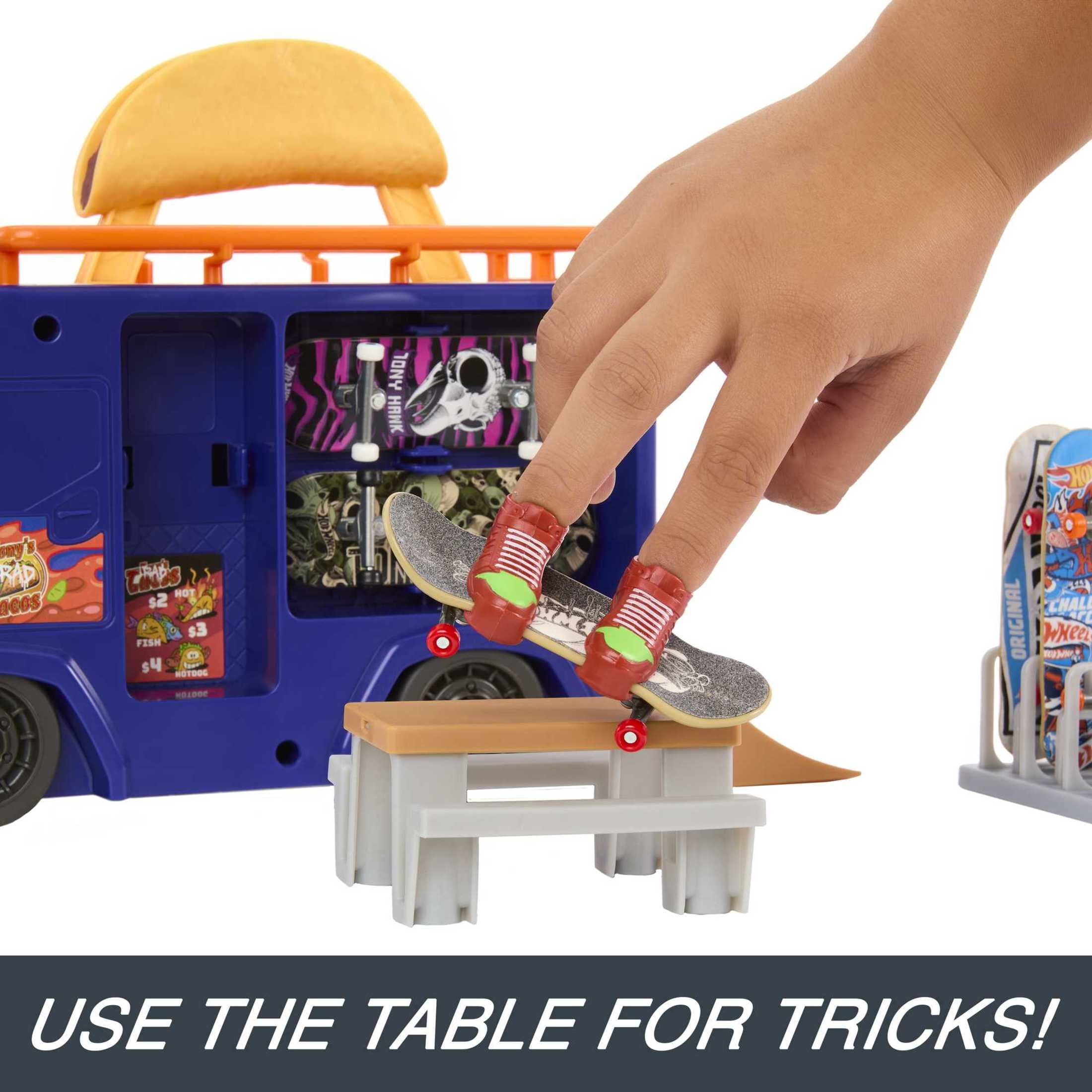 Hot Wheels Skate Taco Truck with 1 Exclusive Fingerboard & Pair of Skate Shoes, 19.61 in