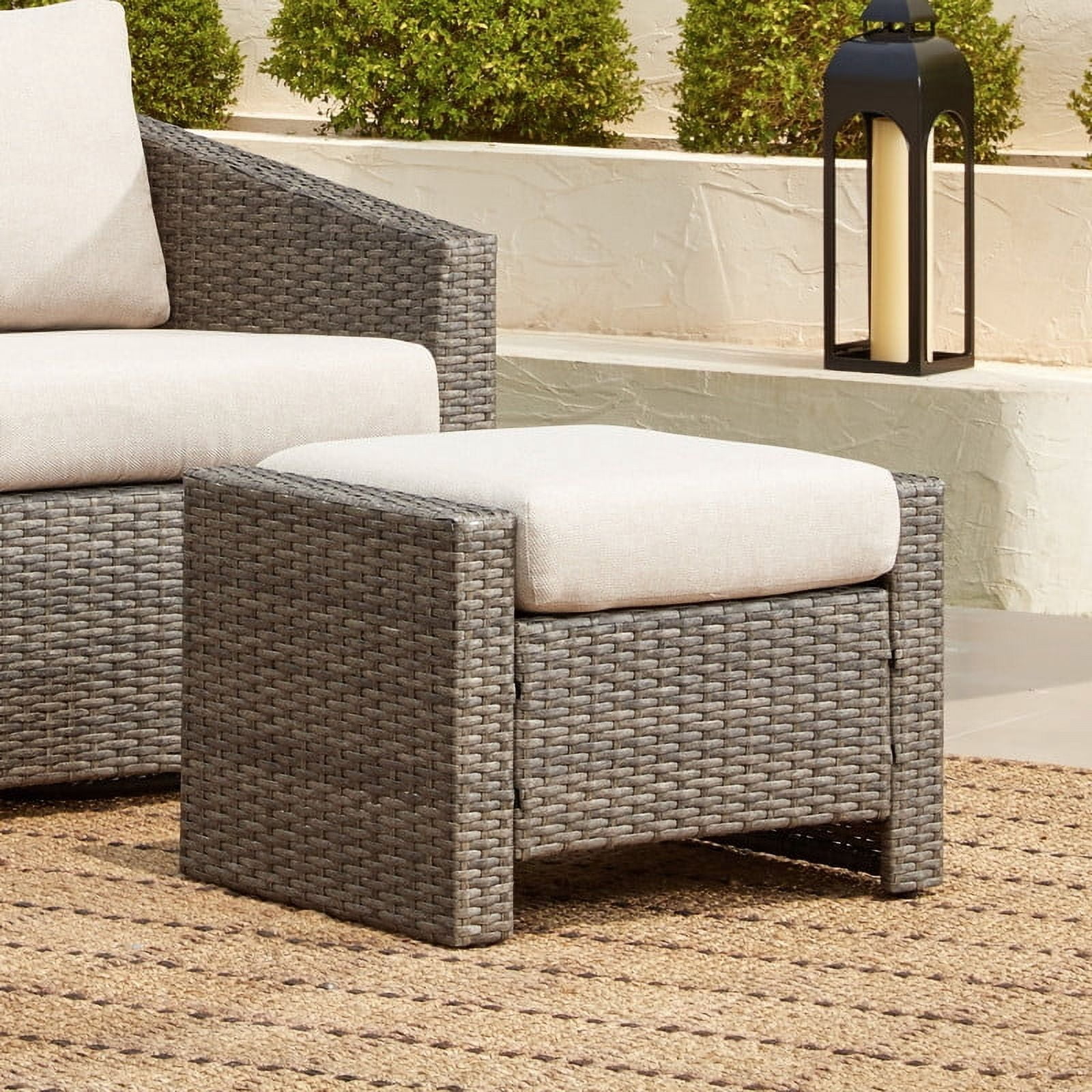 CHITA Outdoor Swivel Gray Wicker Chair and Ottoman with Cushion, Cream