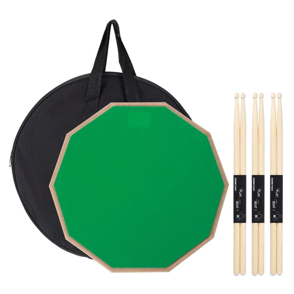 Uxcell Practice Drum Pad Set, 12 Inch Double Sided Silent Snare Drum Pad Kit Include 5A Drumsticks Carrying Bag for Drummers, Beginners Quiet Training (Green)