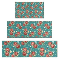 Pioneer Flower Floral Print Pattern Kitchen Rugs Sets Of 3,Kitchen Runner Rugs Non Skid Washable,Decorative Kitchen Floor Mats for Kitchen,Sink,Laundry,17"x30" 17"x47" 17"x59"