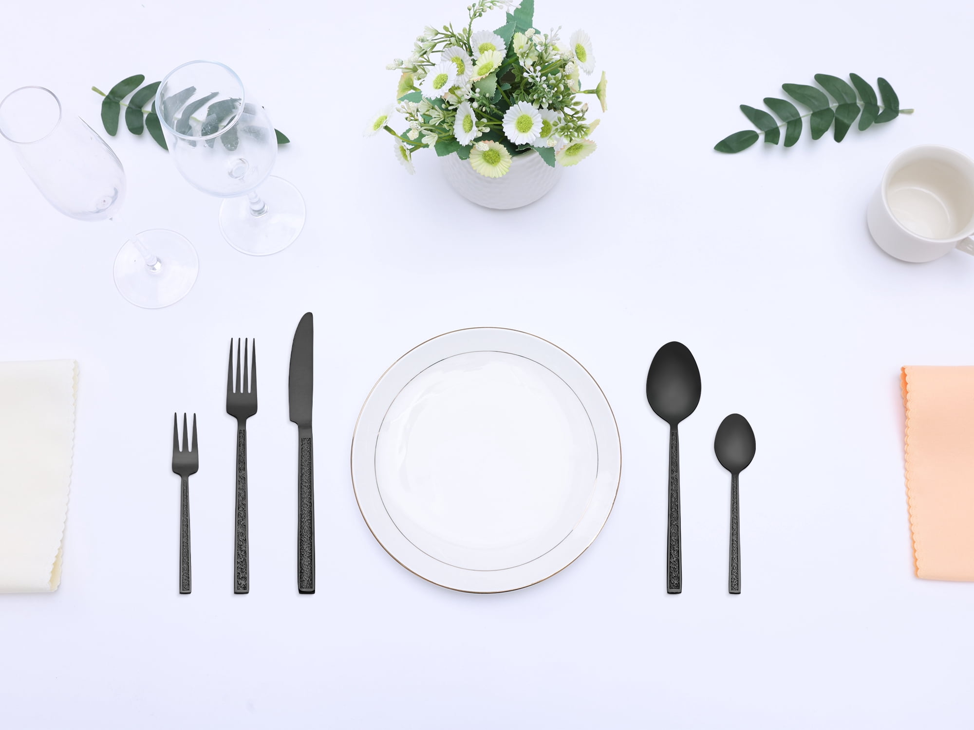 Unique Bargains 30 Pieces Stainless Steel Silverware Set for 6 Black