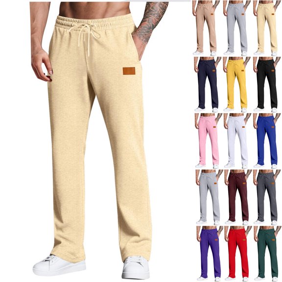 Chiccall Straight Leg Sweatpants for Men Casual Solid Comfy Trousers Elastic Waist Drawstring Open Bottom Joggers with Pockets