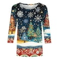 thumbnail image 3 of Oplxuo Christmas Shirts for Women Dressy Casual Crewneck Loose Blouses 3/4 Sleeve Tops Loose Tunic Blouse, 3 of 4